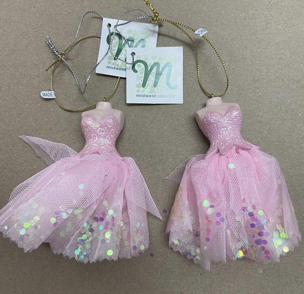 Midwest-CBK Lot o 2 Pink Ballerina Tutus on Bust Ornaments 4 inches high